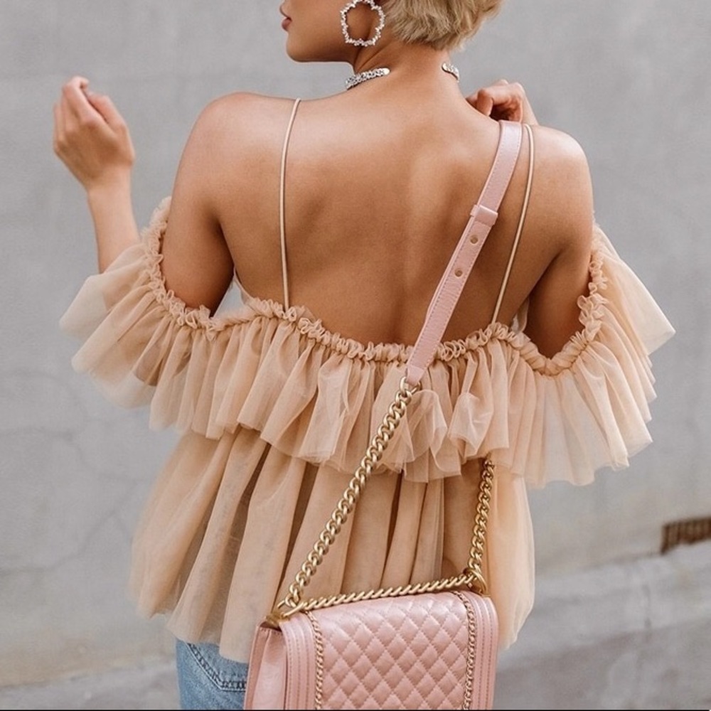 Nude Tulle Ruffle Top - Picture 3 of 4